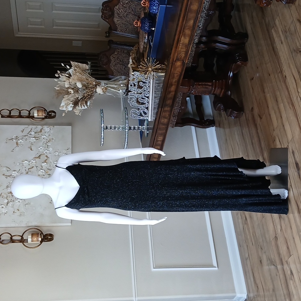 Windsor Black Shiny Asymmetrical Ruffle Floor-Length Cocktail Dress. Size S - Picture 8 of 17